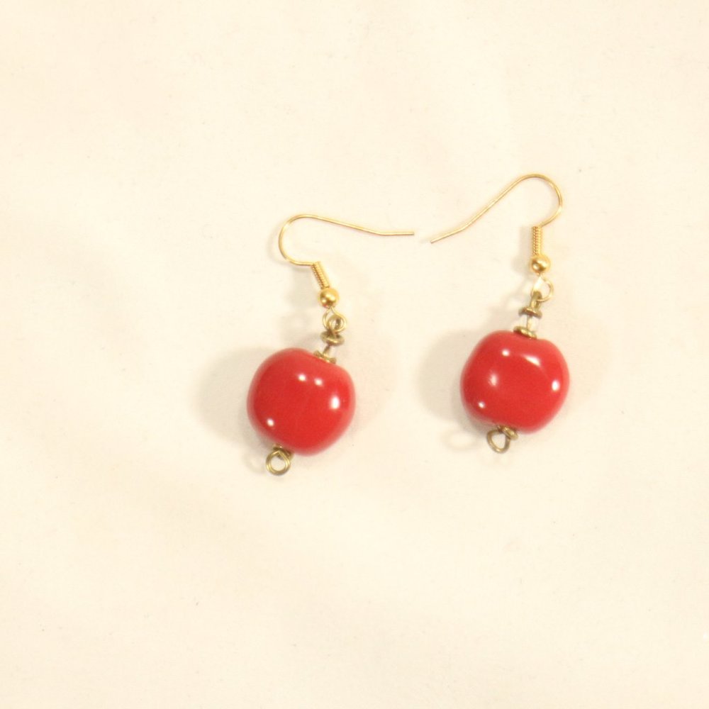 KAZURI Handmade Red Beaded Earrings Pair Sz OS